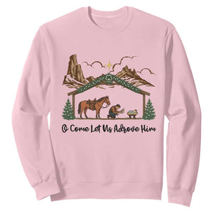 Nativity Scene Christmas Sweatshirt Cowboy Bible Scripture Verse Western TS14 Light Pink Print Your Wear