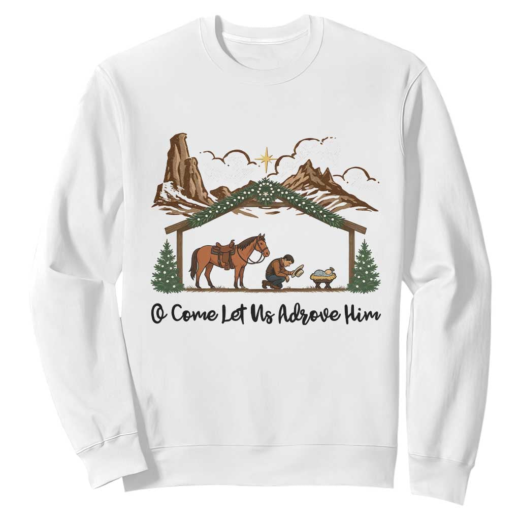 Nativity Scene Christmas Sweatshirt Cowboy Bible Scripture Verse Western TS14 White Print Your Wear