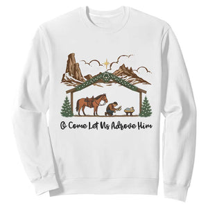 Nativity Scene Christmas Sweatshirt Cowboy Bible Scripture Verse Western TS14 White Print Your Wear