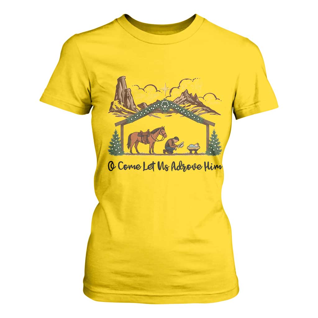 Nativity Scene Christmas T Shirt For Women Cowboy Bible Scripture Verse Western TS14 Daisy Print Your Wear