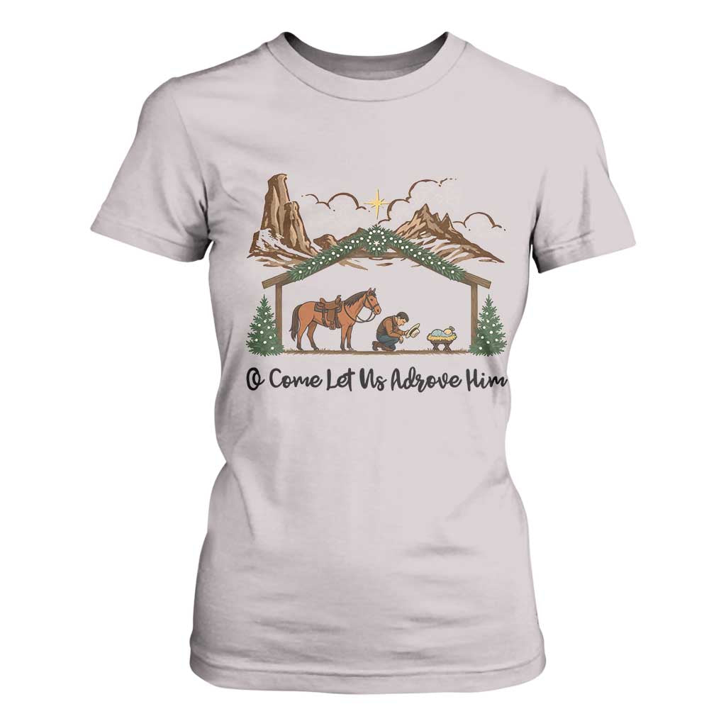 Nativity Scene Christmas T Shirt For Women Cowboy Bible Scripture Verse Western TS14 Ice Gray Print Your Wear