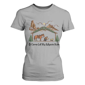 Nativity Scene Christmas T Shirt For Women Cowboy Bible Scripture Verse Western TS14 Sport Gray Print Your Wear