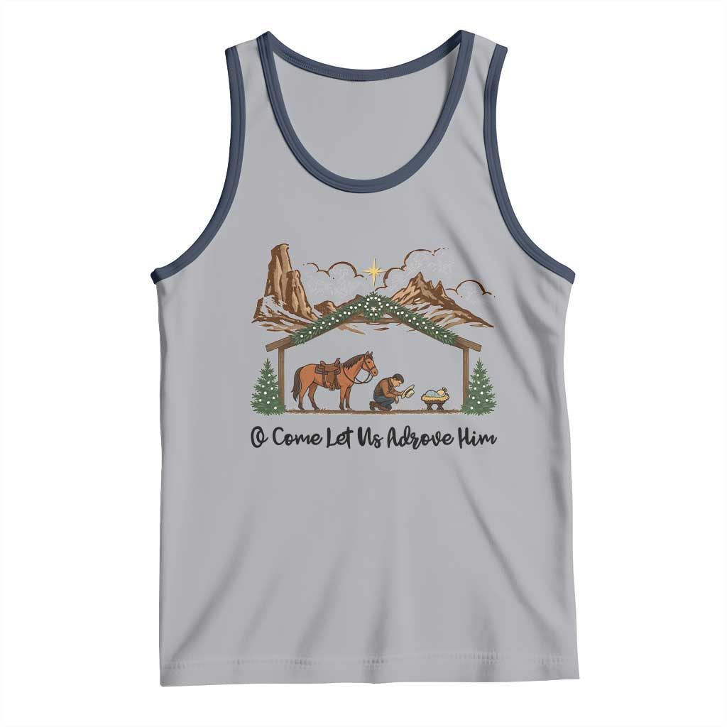 Nativity Scene Christmas Tank Top Cowboy Bible Scripture Verse Western TS14 Athletic Heather Navy Print Your Wear