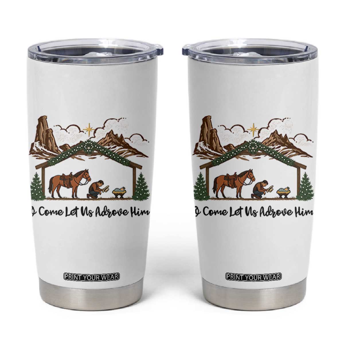 Nativity Scene Christmas Tumbler Cup Cowboy Bible Scripture Verse Western TS14 White Print Your Wear