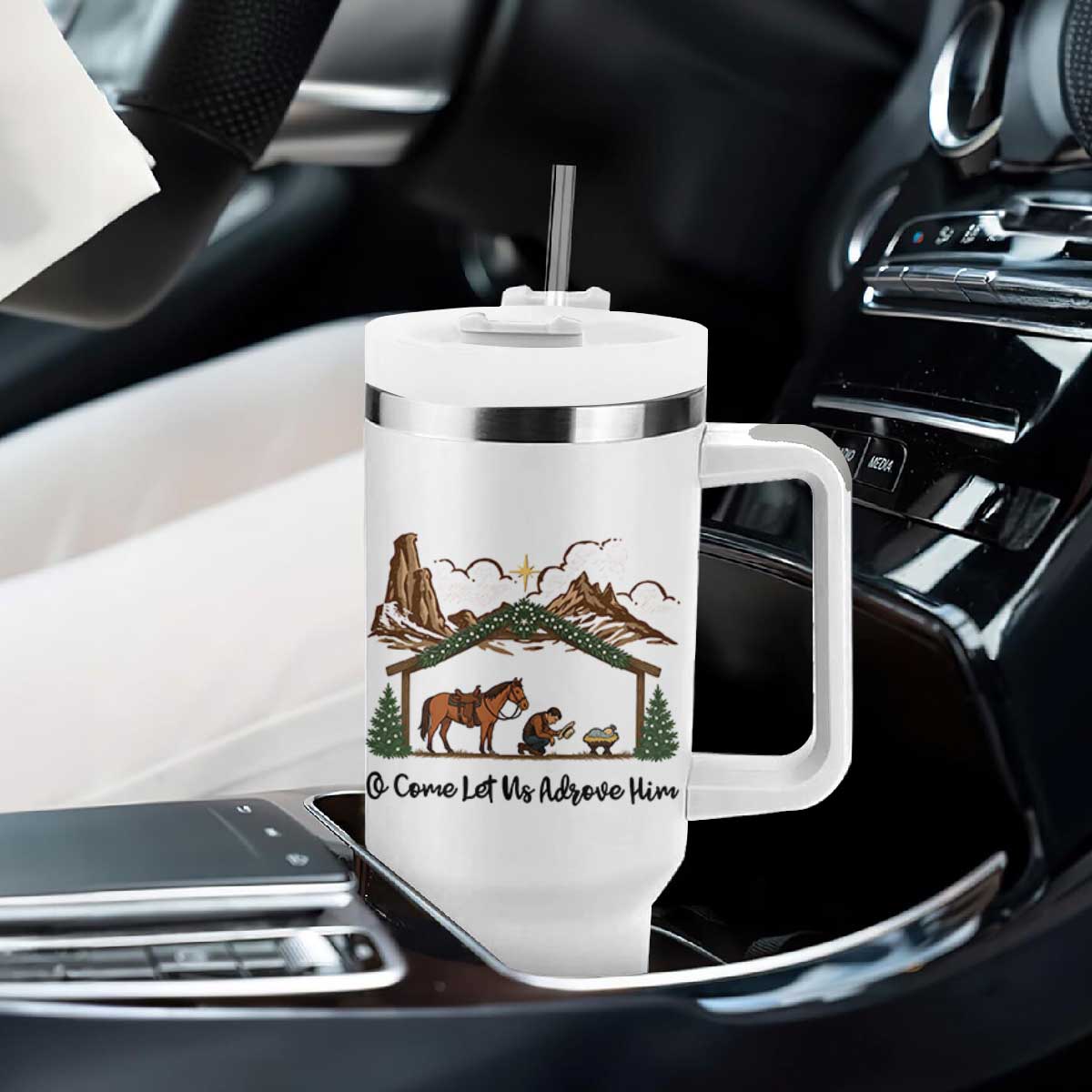 Nativity Scene Christmas Tumbler With Handle Cowboy Bible Scripture Verse Western TS14 Print Your Wear