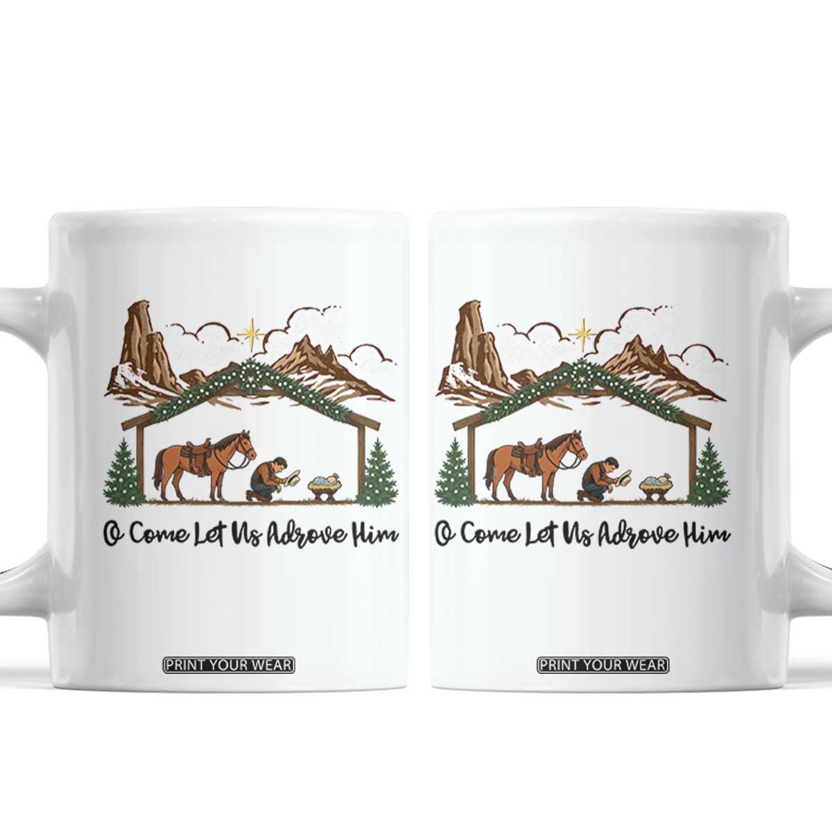 Nativity Scene Christmas Coffee Mug Cowboy Bible Scripture Verse Western TS14 White Print Your Wear