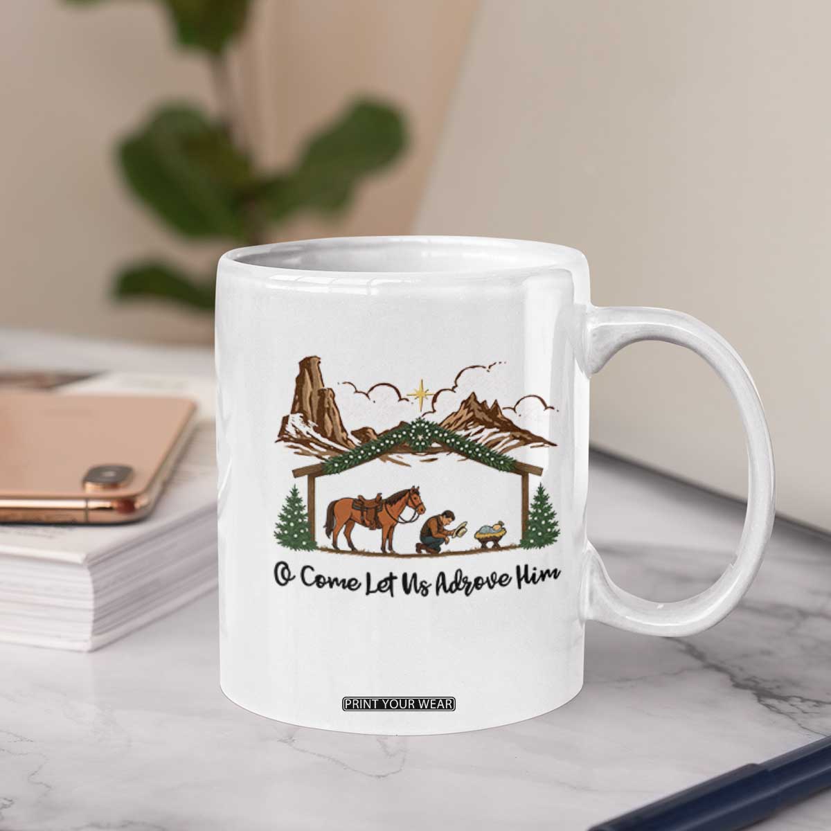 Nativity Scene Christmas Coffee Mug Cowboy Bible Scripture Verse Western TS14 Print Your Wear