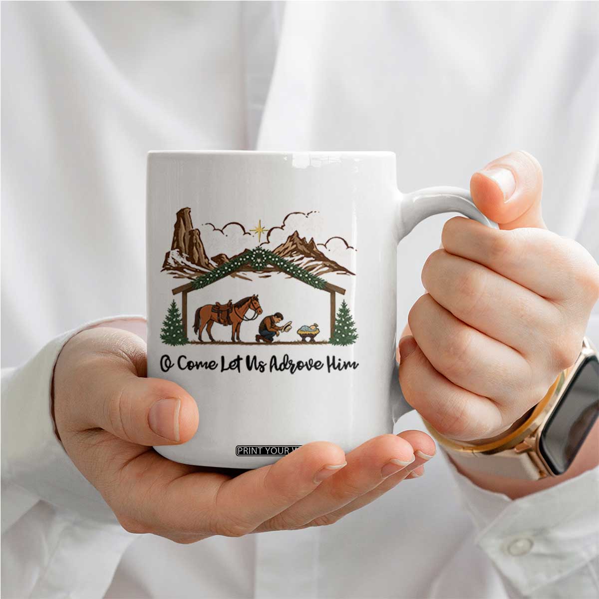 Nativity Scene Christmas Coffee Mug Cowboy Bible Scripture Verse Western TS14 Print Your Wear