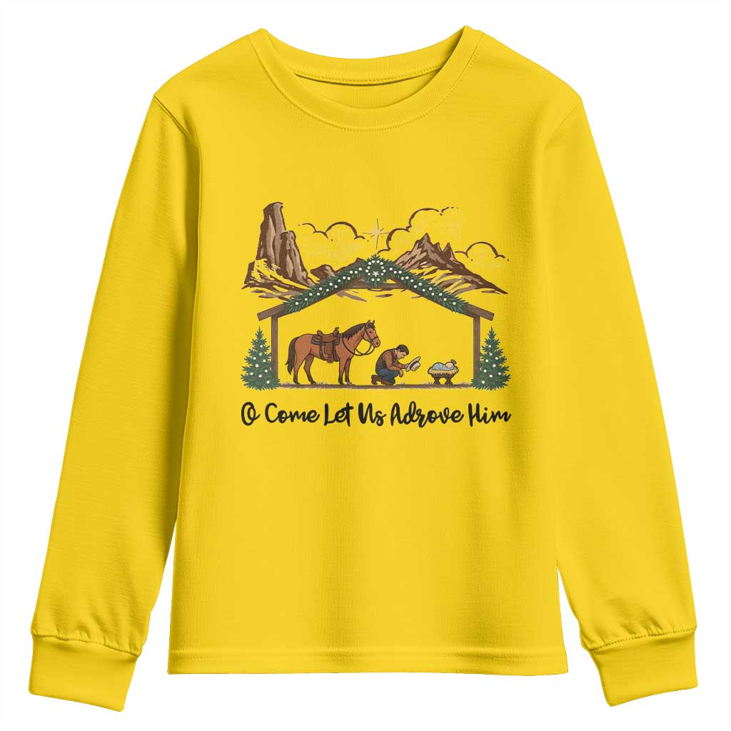 Nativity Scene Christmas Youth Sweatshirt Cowboy Bible Scripture Verse Western TS14 Daisy Print Your Wear