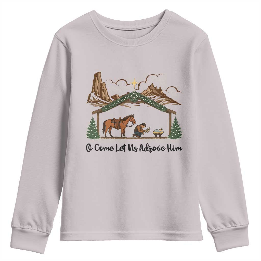 Nativity Scene Christmas Youth Sweatshirt Cowboy Bible Scripture Verse Western TS14 Ice Gray Print Your Wear