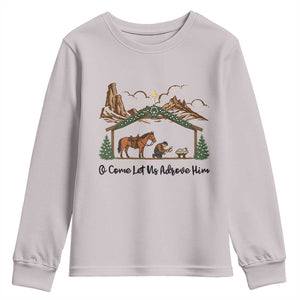 Nativity Scene Christmas Youth Sweatshirt Cowboy Bible Scripture Verse Western TS14 Ice Gray Print Your Wear