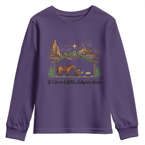 Nativity Scene Christmas Youth Sweatshirt Cowboy Bible Scripture Verse Western TS14 Purple Print Your Wear