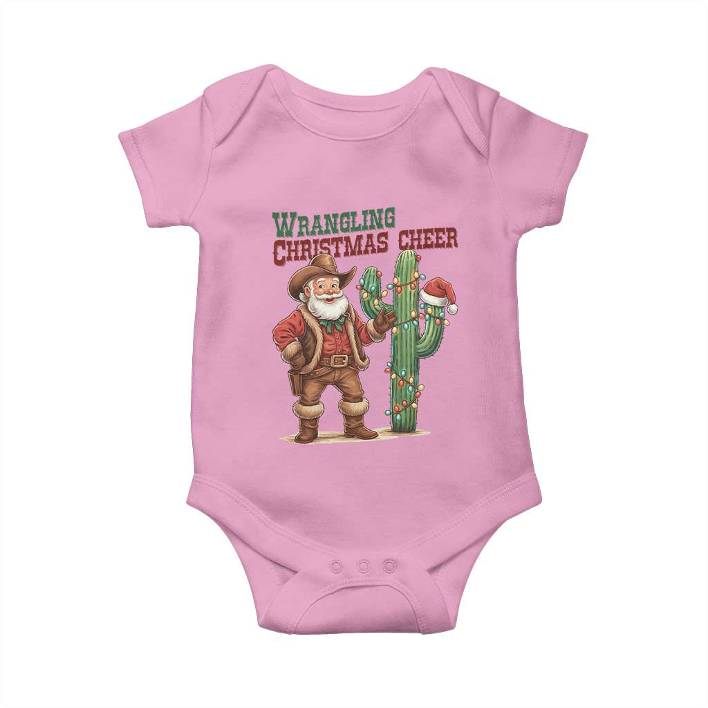 Funny Santa Cowboy Baby Onesie Wrangling Christmas Cheer TS14 Light Pink Print Your Wear