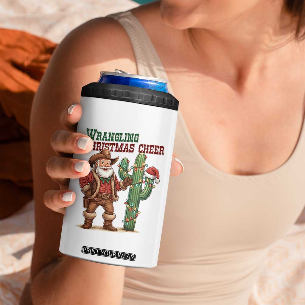 Funny Santa Cowboy 4 in 1 Can Cooler Tumbler Wrangling Christmas Cheer TS14 Print Your Wear