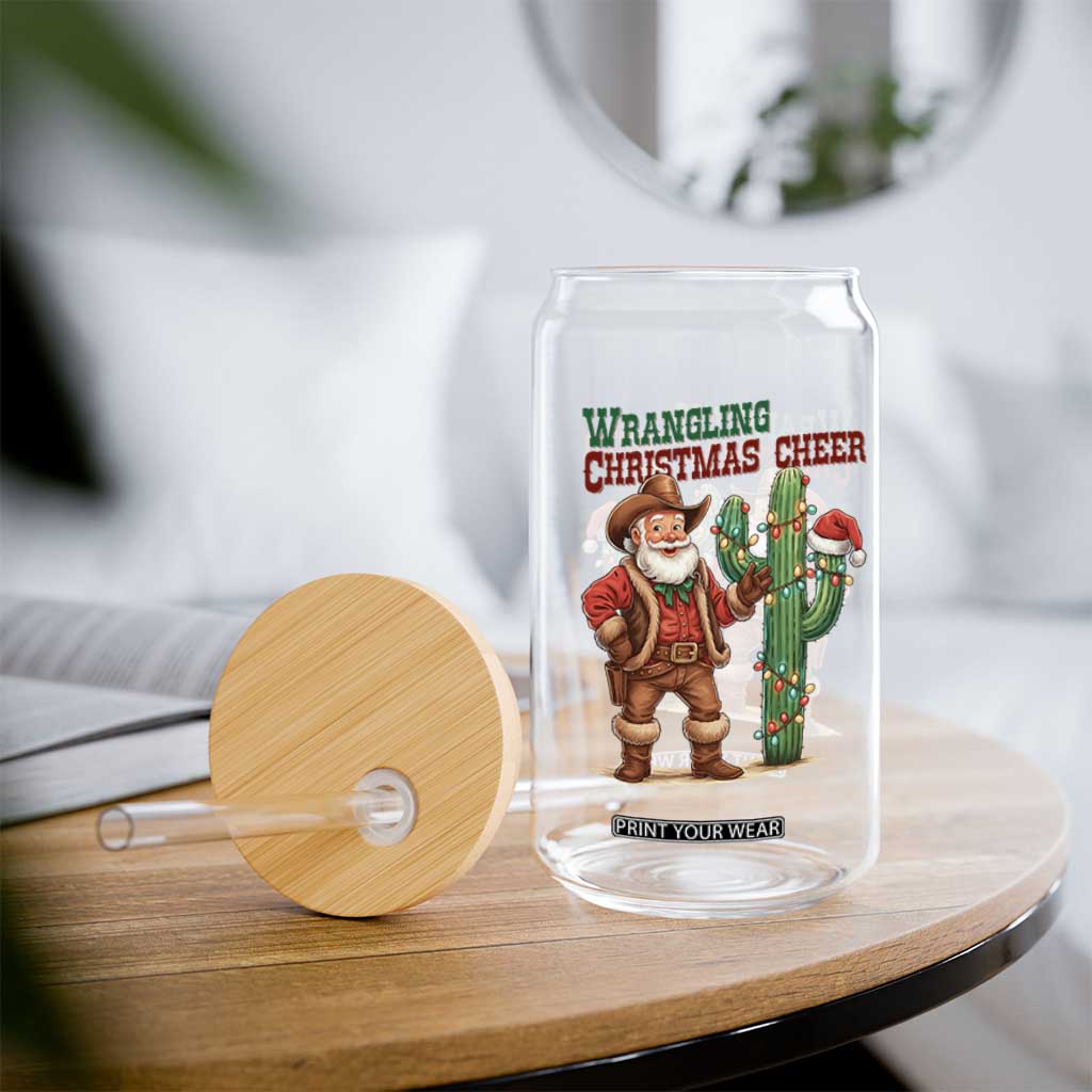 Funny Santa Cowboy Glass Can Wrangling Christmas Cheer TS14 Print Your Wear