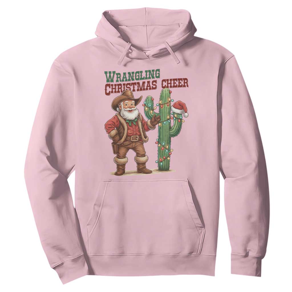 Funny Santa Cowboy Hoodie Wrangling Christmas Cheer TS14 Light Pink Print Your Wear