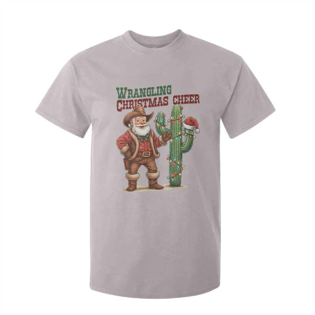 Funny Santa Cowboy T Shirt For Kid Wrangling Christmas Cheer TS14 Ice Gray Print Your Wear