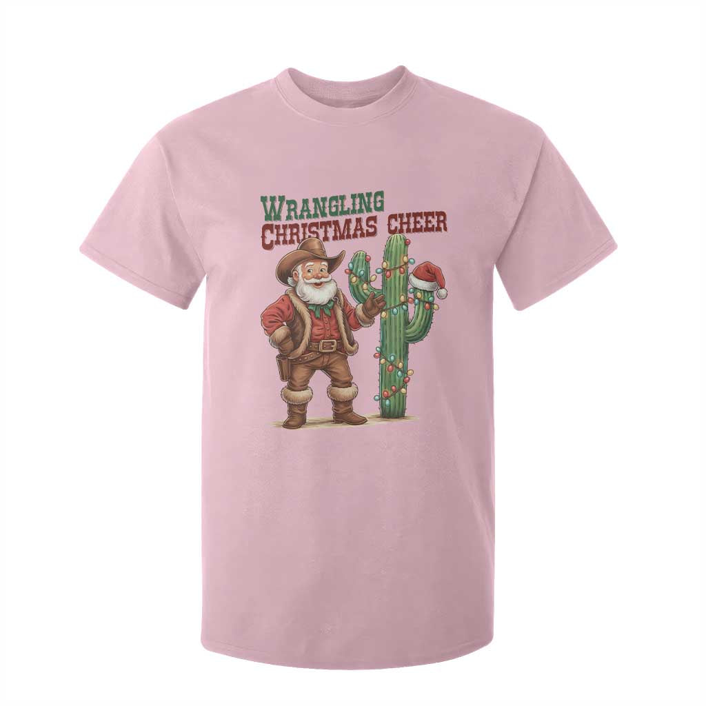 Funny Santa Cowboy T Shirt For Kid Wrangling Christmas Cheer TS14 Light Pink Print Your Wear