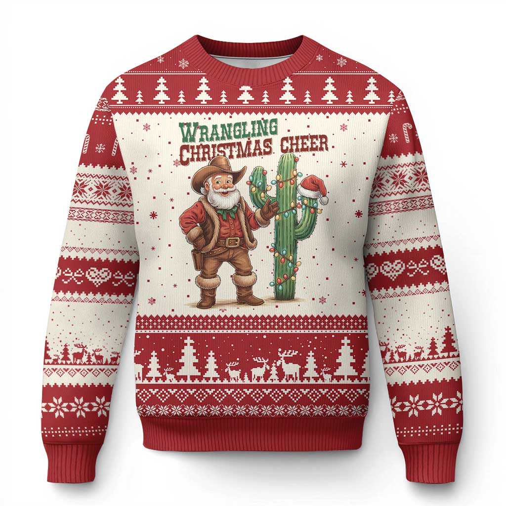 Funny Santa Cowboy Ugly Christmas Sweater Wrangling Xmas Cheer TS14 Beige Red Print Your Wear