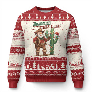Funny Santa Cowboy Ugly Christmas Sweater Wrangling Xmas Cheer TS14 Beige Red Print Your Wear