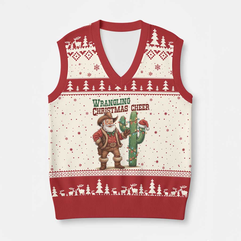 Funny Santa Cowboy V-Neck Knit Sweater Vest Wrangling Xmas Cheer TS14 Beige Red Print Your Wear