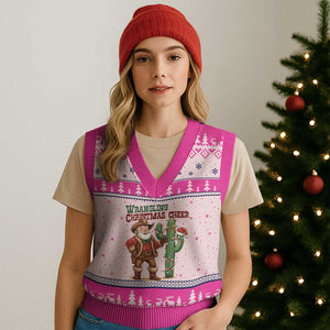 Funny Santa Cowboy V-Neck Knit Sweater Vest Wrangling Xmas Cheer TS14 Hot Pink Print Your Wear
