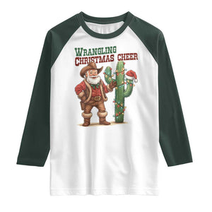 Funny Santa Cowboy Raglan Shirt Wrangling Christmas Cheer TS14 White Dark Forest Green Print Your Wear