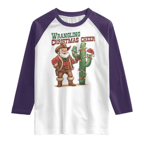 Funny Santa Cowboy Raglan Shirt Wrangling Christmas Cheer TS14 White Purple Print Your Wear