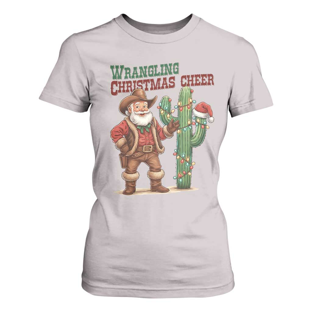 Funny Santa Cowboy T Shirt For Women Wrangling Christmas Cheer TS14 Ice Gray Print Your Wear