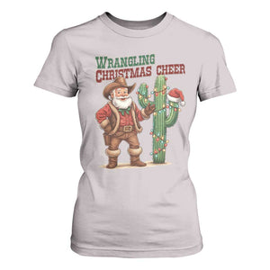Funny Santa Cowboy T Shirt For Women Wrangling Christmas Cheer TS14 Ice Gray Print Your Wear