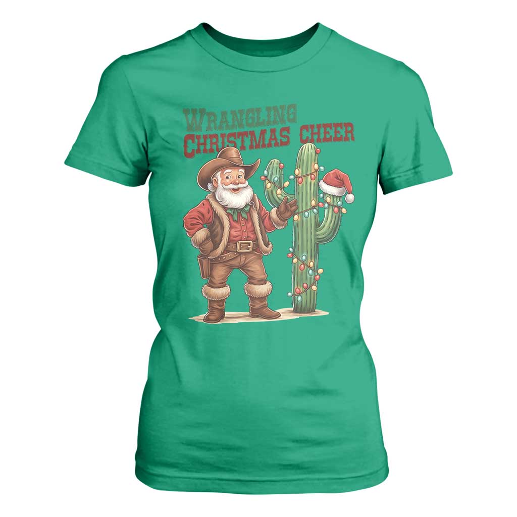 Funny Santa Cowboy T Shirt For Women Wrangling Christmas Cheer TS14 Irish Green Print Your Wear