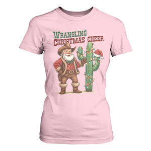 Funny Santa Cowboy T Shirt For Women Wrangling Christmas Cheer TS14 Light Pink Print Your Wear