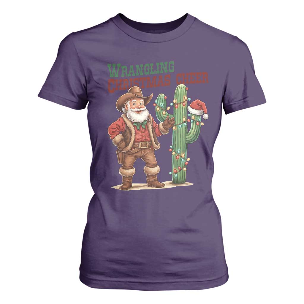 Funny Santa Cowboy T Shirt For Women Wrangling Christmas Cheer TS14 Purple Print Your Wear