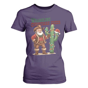 Funny Santa Cowboy T Shirt For Women Wrangling Christmas Cheer TS14 Purple Print Your Wear