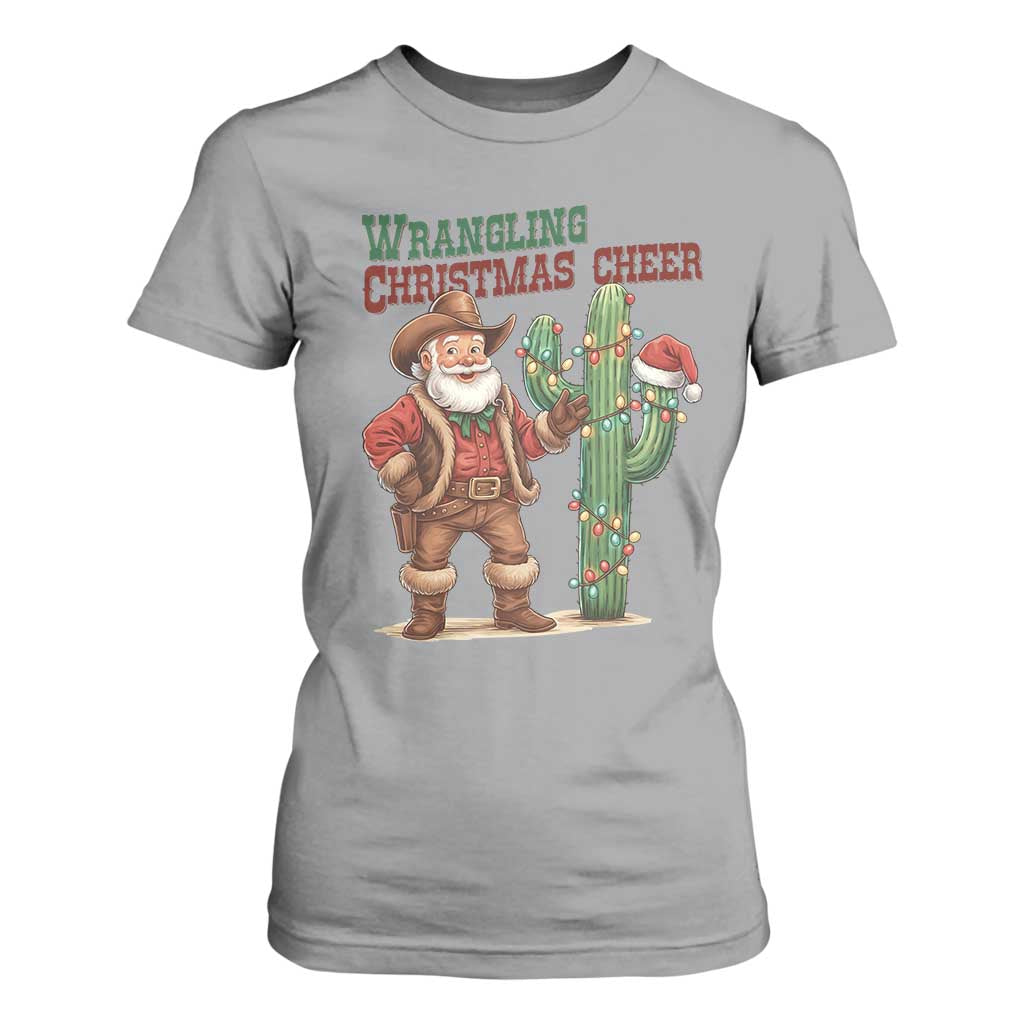 Funny Santa Cowboy T Shirt For Women Wrangling Christmas Cheer TS14 Sport Gray Print Your Wear