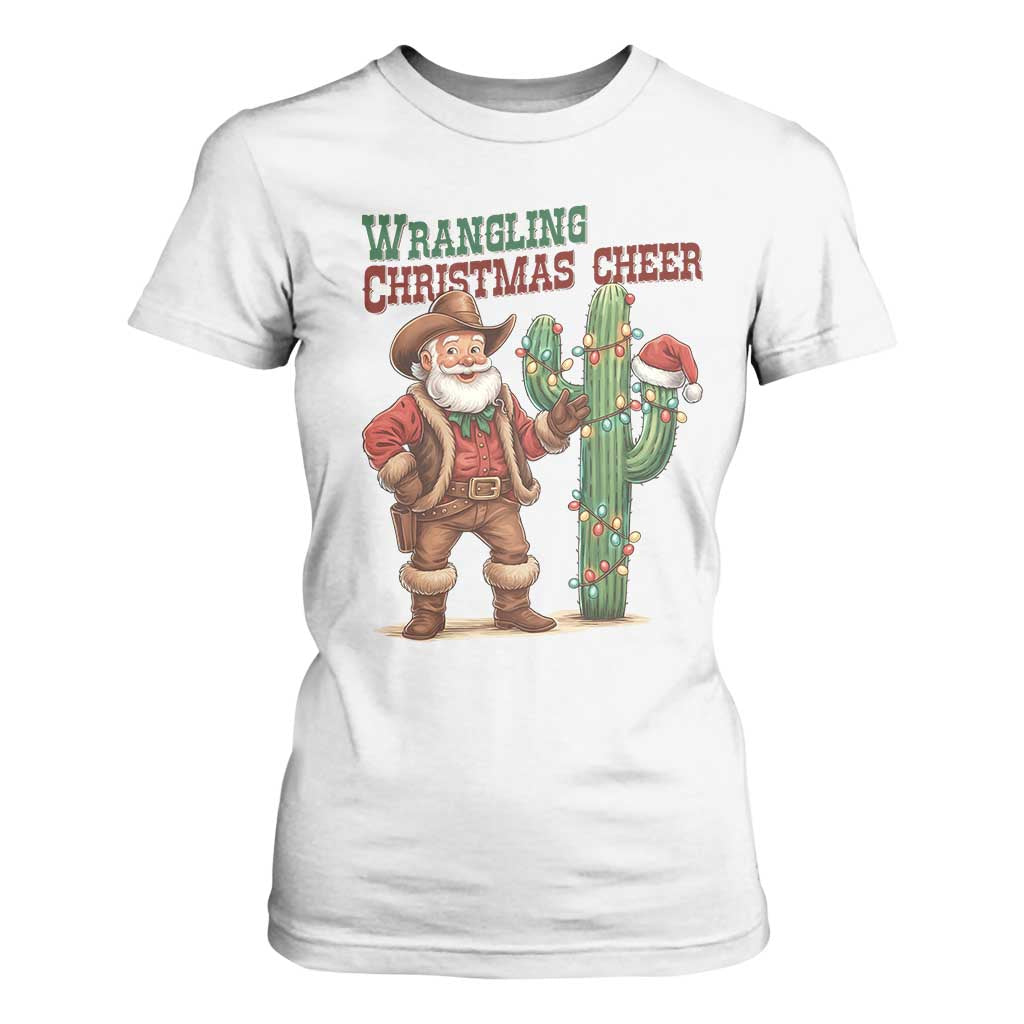 Funny Santa Cowboy T Shirt For Women Wrangling Christmas Cheer TS14 White Print Your Wear