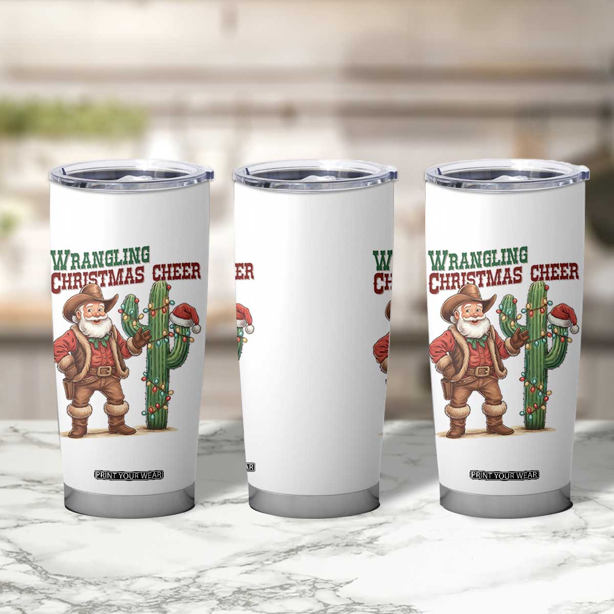 Funny Santa Cowboy Tumbler Cup Wrangling Christmas Cheer TS14 Print Your Wear