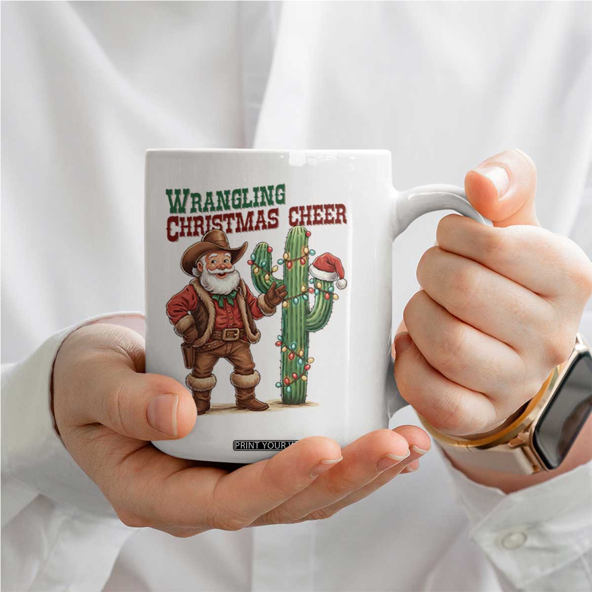 Funny Santa Cowboy Coffee Mug Wrangling Christmas Cheer TS14 Print Your Wear