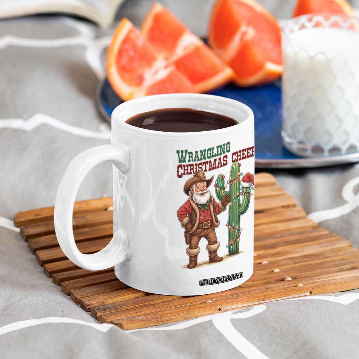 Funny Santa Cowboy Coffee Mug Wrangling Christmas Cheer TS14 Print Your Wear