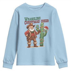Funny Santa Cowboy Youth Sweatshirt Wrangling Christmas Cheer TS14 Light Blue Print Your Wear