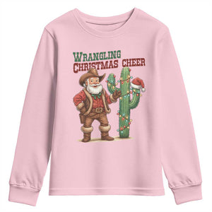 Funny Santa Cowboy Youth Sweatshirt Wrangling Christmas Cheer TS14 Light Pink Print Your Wear