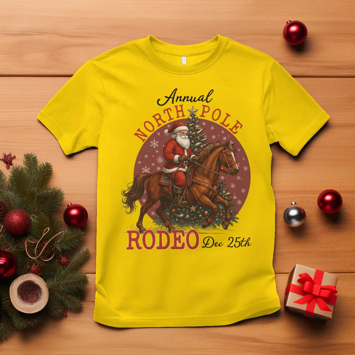 Cowboy Santa Christmas T Shirt Annual North Pole Rodeo Dec 25th TS14 Daisy Print Your Wear