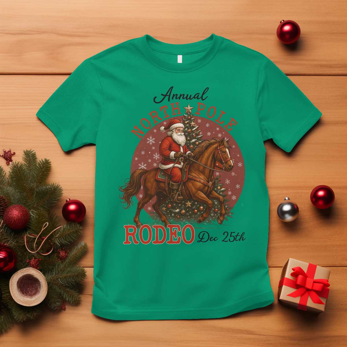 Cowboy Santa Christmas T Shirt Annual North Pole Rodeo Dec 25th TS14 Irish Green Print Your Wear
