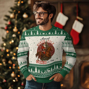 Cowboy Santa Xmas Ugly Christmas Sweater Annual North Pole Rodeo Dec 25th TS14 Beige Green Print Your Wear