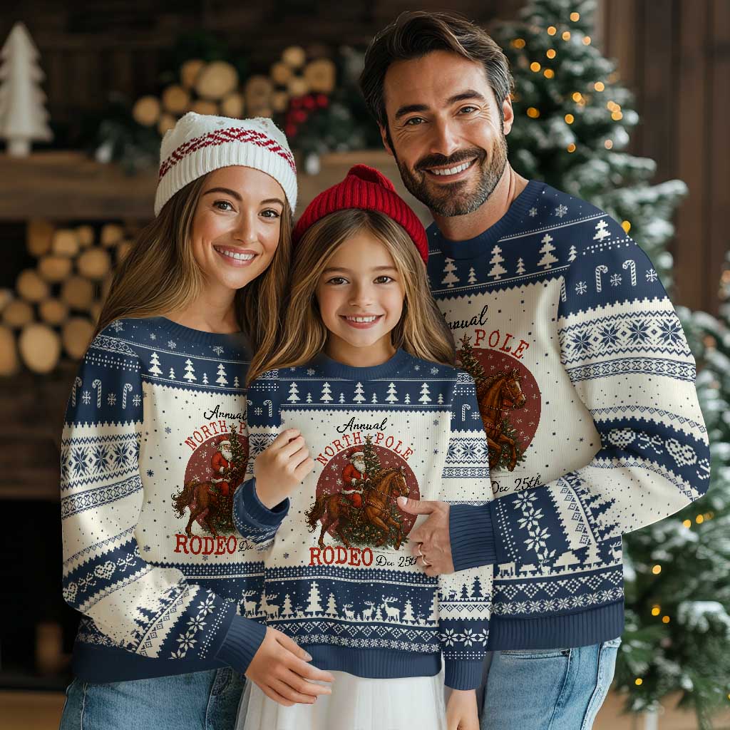 Cowboy Santa Xmas Ugly Christmas Sweater Annual North Pole Rodeo Dec 25th TS14 Beige Navy Print Your Wear