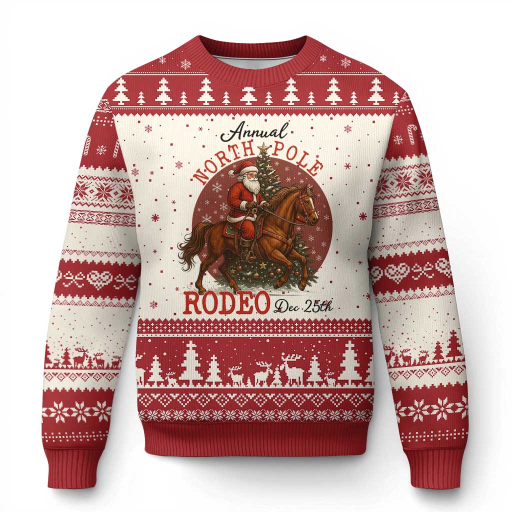 Cowboy Santa Xmas Ugly Christmas Sweater Annual North Pole Rodeo Dec 25th TS14 Beige Red Print Your Wear