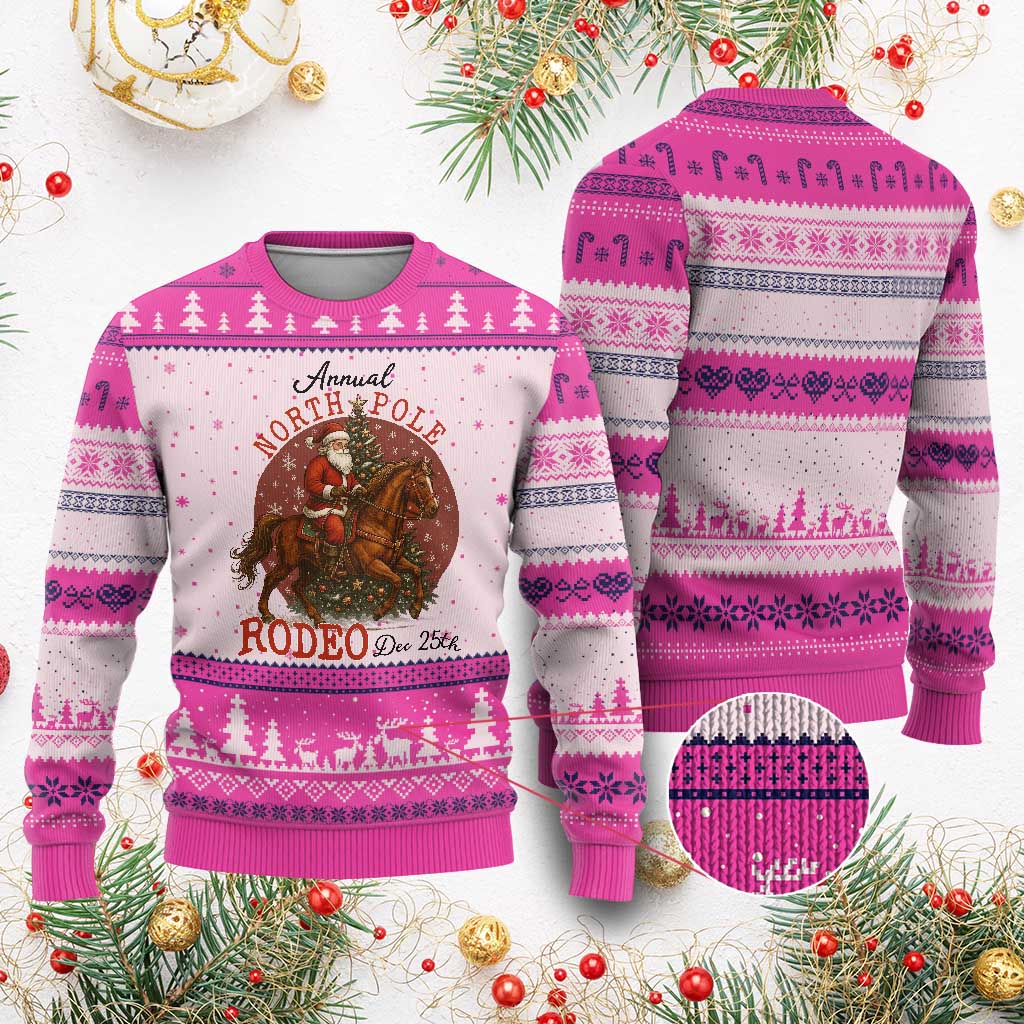 Cowboy Santa Xmas Ugly Christmas Sweater Annual North Pole Rodeo Dec 25th TS14 Hot Pink Print Your Wear