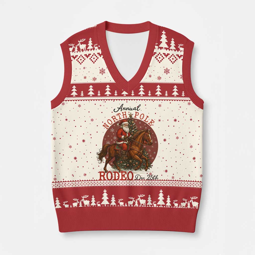 Cowboy Santa Xmas V-Neck Knit Sweater Vest Annual North Pole Rodeo Dec 25th TS14 Beige Red Print Your Wear