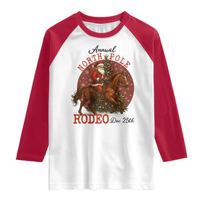 Cowboy Santa Christmas Raglan Shirt Annual North Pole Rodeo Dec 25th TS14 White Red Print Your Wear