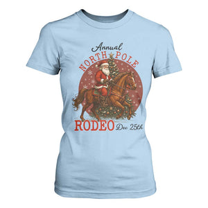 Cowboy Santa Christmas T Shirt For Women Annual North Pole Rodeo Dec 25th TS14 Light Blue Print Your Wear